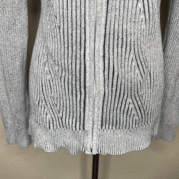 INC Women's Grey 100% Cotton Quilted Ribbed Mock Neck Zip Sweater Jacket Sz L - Picture 5 of 11